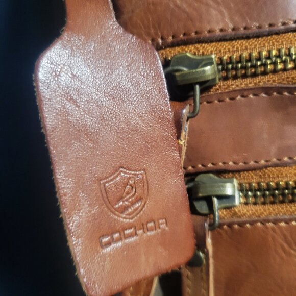 COCHOA Crossbody Sling Bag Small Caramel Brown Leather Purse Vintage - Picture 3 of 13
